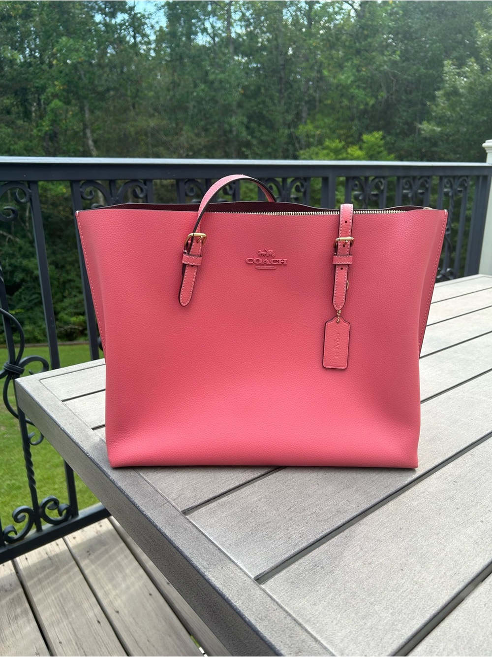 Coach Bright Coral Pink Leather Mollie Tote